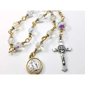 St. Benedict Clear Handmade One Decade Rosary, Clear Swarovski Decade Beads